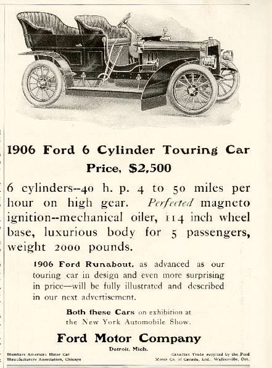 In 1906 Ford Launched its new 5 seater 6 cylinder powered Ford Runabout 